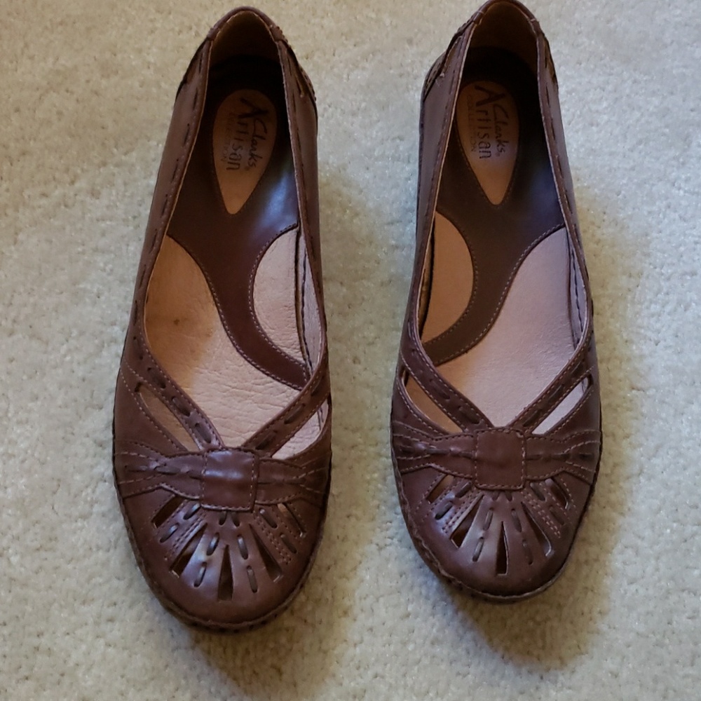Clarks brown Leather 2" heel wedge